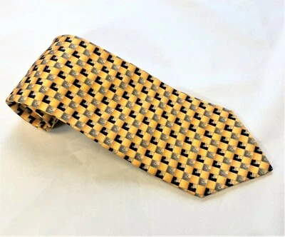 Corbata de cuello de diseñador Oscar de la Renta 100 % seda 59-1/2" amarillo azul a cuadros #1080 Foto 1 de 4