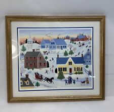 Marie Fox Signed 1987 Folk Art New England Snow Scene Well Framed Print