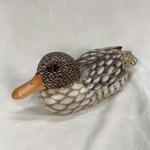 Handcrafted Decorative Duck Decoy Wood Carved Bird Sculpture Brown White 10 inch - Picture 1 of 6