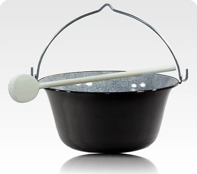 MARKENLOS 3l Gulaschkessel emailliert + Holzlöffel + 5 Rezepte / 3 Liter Bogracs