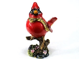 Metal Enameled Jeweled Trinket Box CARDINAL Red Bird Ciel Jay Jason 2.75” - Picture 1 of 11