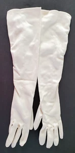 Women's White Nylon Bridal Opera Formal Gloves Leather-Spun Size 6 1/2 Elbow - Picture 1 of 6