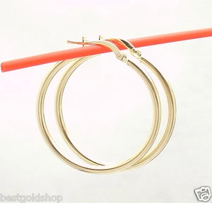2mm X 30mm 1 1/4" All Shiny Round Tube Hoop Earrings Real 14K Yellow Gold - Picture 1 of 4
