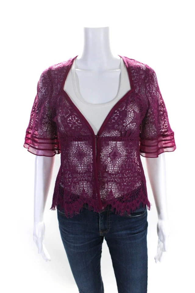 Cárdigan Cynthia Cynthia Steffe Mujer Encaje Media Manga Un Botón Púrpura Talla S Foto 1 de 4