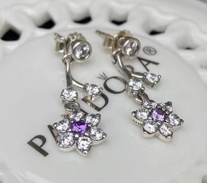 Authentic Pandora Forget Me Not Flower Dangle Earrings #290691ACZ - Picture 1 of 8