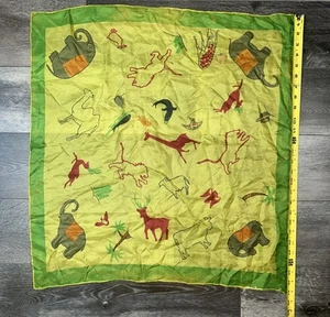 Vintage Scarf Silk Animal Pattern Yellow Multicolor 27”X 27” - Picture 1 of 14