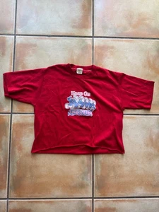 Youth Large Cropped Keep On Smurfin Smurfs T Shirt Single Stitch 80s Velva Sheen - Picture 1 of 5