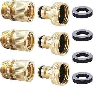 Tubo da Giardino 3/4" Ottone Attacco Rapido Set 3 Paia Raccordi Maschio Femmina Antiperdite - Foto 1 di 12