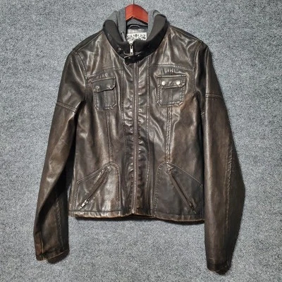 Chaqueta Y2K Wet Seal para mujer XL marrón imitación cuero piel bombardero sudadera con capucha extraíble de colección Foto 1 de 4