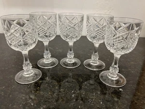 5er Set Vintage geschliffene Kristall Weingläser Diamant & Fächermuster 13 cm hoch - Bild 1 von 11