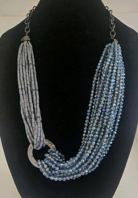 New Chico's Acrylic Blue Beads Multi strand 32-36" Statement Necklace  - Image 1 of 4