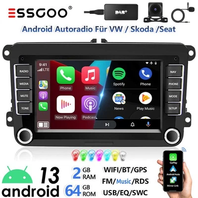 Carplay Autoradio DAB+ 64G Android 13 GPS WIFI RDS Per VW GOLF 5 6 Touran Passat - Immagine 1 di 4