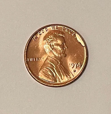 1974-D Lincoln cent - obverse cud die break - mint error coin CU-1C-1974D-08 - Image 1 of 2