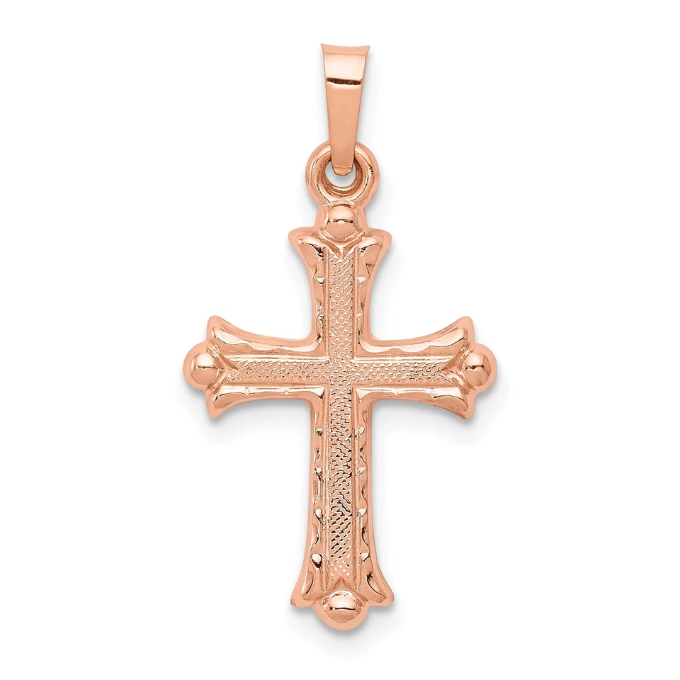 14k Two Tone Gold Heart Hollow Fleur De Lis Cross Pendant