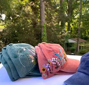 Hand Embroidered Cotton Baseball Cap | Vintage Floral Hat for Women and Girls - Picture 1 of 9