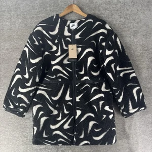 Nike Sportswear Loose High-Pile Jacket Black White Women’s Size Small FV8025-010 - Picture 1 of 11