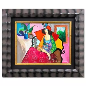 Itzchak Tarkay (1935-2012) "Red Hat" Signed Mixed Media Overpaint, Framed - Picture 1 of 3