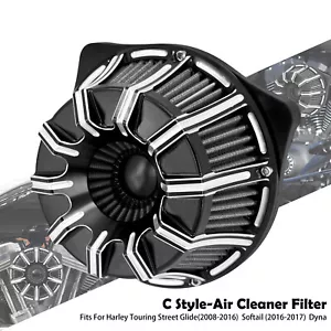Black & Chrome Air Filter Cleaner For Harley Touring Street Road Glide 2008-2016 - Foto 1 di 16