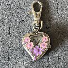 Porte-clés montre argent violet fleurs coeur