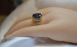 8 ct. PREMIUM AAA TANZANITE & 14 VVS DIAMOND STATEMENT GYPSY 14K YG PL S-8. - Picture 1 of 11