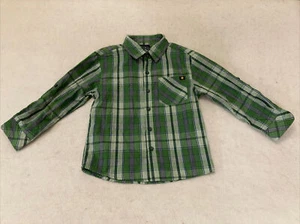 Lucky Brand SZ 4T Boys Button-Up Green And Blue Plaid Shirt Roll-Up Sleeves - Picture 1 of 11