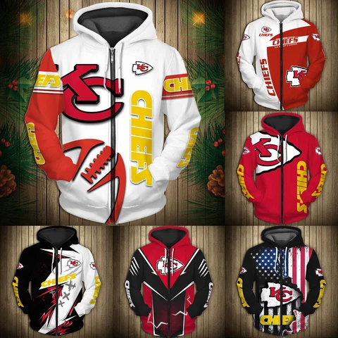 Kansas City Chiefs Full-zip Hoodie Casual Hooded Sweatshirt Jacket Sportswear Cover