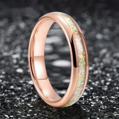 4MM Pink Color Opal Tungsten Carbide Ring Wedding Engagement Comfort fit Band - Image 1 of 4
