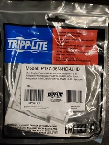 Tripp Lite Mini Display Port to HD 4Kx2K UHD Adapter 6in P137-06N-HD-UHD NEW - Picture 1 of 4