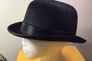 Bowler Black Hat Costume w/ Satin Band Sherlock Holmes Halloween OS - Picture 1 of 7