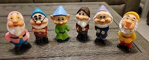 Vintage Walt Disney Seven Dwarfs Set of 6 Squeaky 5" Rubber Figures Snow White🍎