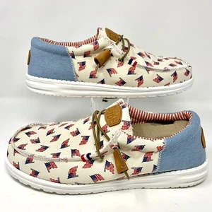 Hey Dude Americana Flag Patriotic Slip On Shoes Men’s 11 Red White Blue - Picture 1 of 11