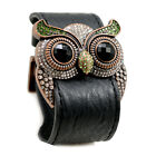 Simulated Peridot Crystal Owl Leather Cuff Bracelet