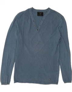 GUESS Mens V-Neck Jumper Sweater UK 40 Medium Blue Cotton AH02 - Picture 1 of 3