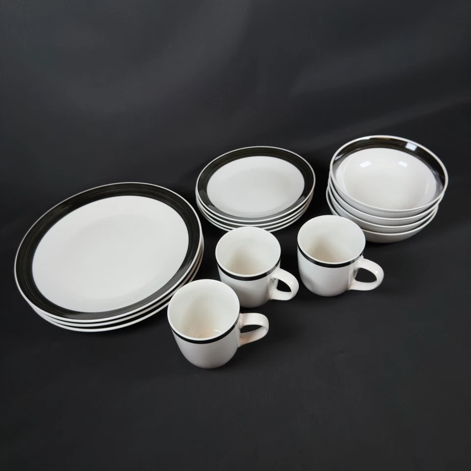 Лот из 14 Gibson товары для дома столовый набор - тарелки, чаши и чашки белый/черный - Изображение 1 из 4