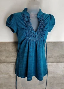 Y2K Women Blue Ruffled Blouse Small - Picture 1 of 4