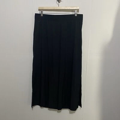 Брюки мягкое окружение женские черные широкие штанины укороченные боковые разрез карман на молнии размер L. - Изображение 1 из 4