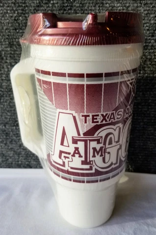 💥TEXAS A&M💥BRAND NEW & STILL SEALED!  TALL/INSULATED/PLASTIC MUG💥MADE IN USA! Cover