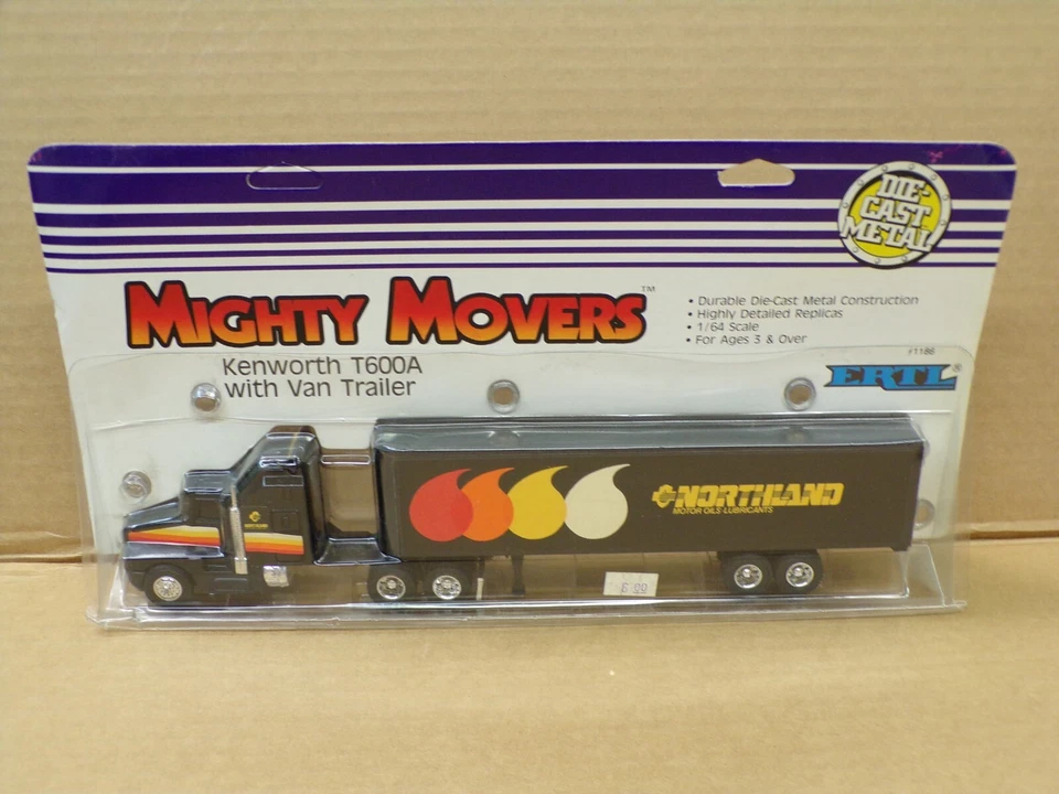 1987 Ertl Mighty Movers Kenworth T600a With Van Trailer Northland in 1/64 Scale