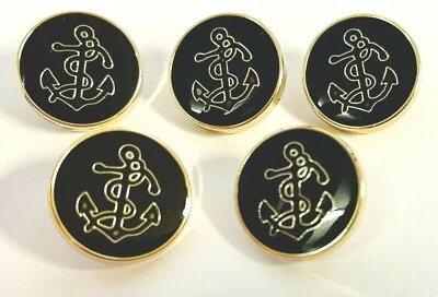 5 Knöpfe Anker gold schwarz 17 mm Kunststoff Marine maritim Kapitän - Bild 1 von 2