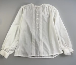 Vintage Judy Bond Blouse Woman 10 Lace Cream Secretary USA Sheer Chiffon Pleated - Picture 1 of 18