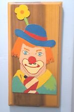 VINTAGE HOBO CLOWN HAND PAINTED 15.5 X 8 ON  WOOD PLAQUE