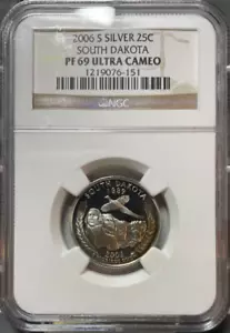 2006 S Silver 25c SOUTH DAKOTA State Proof Quarter NGC PF 69 Ultra Cameo - Picture 1 of 2