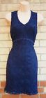 New Look Blue Crochet Lace V Neck Sleeve Bodycon Party Cocktail Tube Dress 10 S