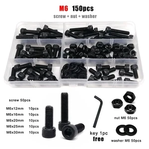 Black Grade 12.9 Steel Hexagon Hex Socket Cap Head Screw Bolt Nut Kit M1.6 to M8 - Picture 1 of 17