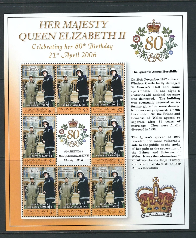 San Vicente, Union Island SC # 299 Reina Isabel II, 80 cumpleaños. MNH Foto 1 de 1