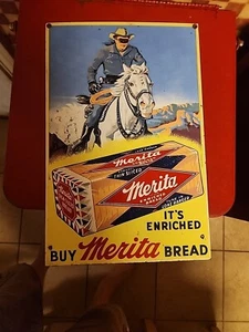 Merita Brot Blechschild 16" x 10,5" Ande Rooney Lone Ranger Werbung - Bild 1 von 5