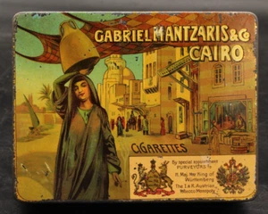 Alte Blechdose Zigaretten Ägypten Mantzaris Fakir Orient Cairo Cigarettes Tin - Bild 1 von 9