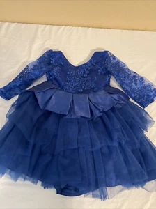 NNJXD Kids' Ball Gown: Royal Blue Lace Long Sleeve Tutu Dress Size 2T - Picture 1 of 7