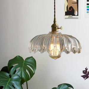Vintage Style Pendant Light Flower Glass Shade Hanging Ceiling Light Fixture - Picture 1 of 11