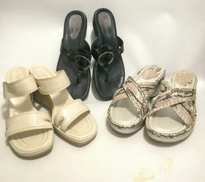 3 Cole Haan Platform Wedge Sandals Black Cream Snakeskin Size 9/9.5 LOT - Picture 1 of 9